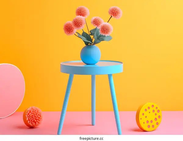 Minimalist Flower Arrangement with Colorful Shapes