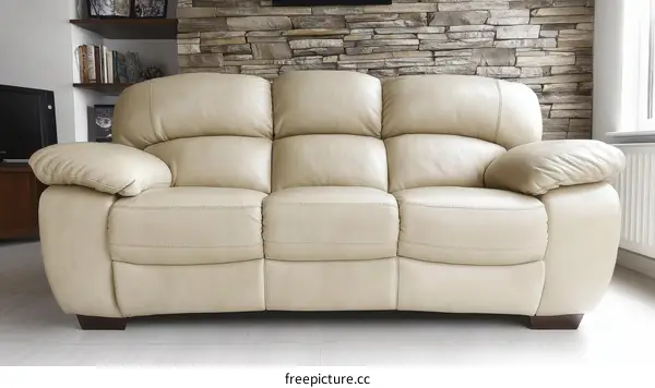 Cream Leather Sofa in Modern Living Room