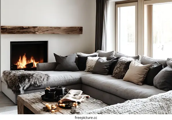 Modern Cozy Living Room with Fireplace
