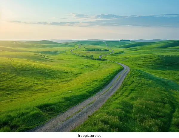 Lush Grassy Hill with Winding Dirt Road