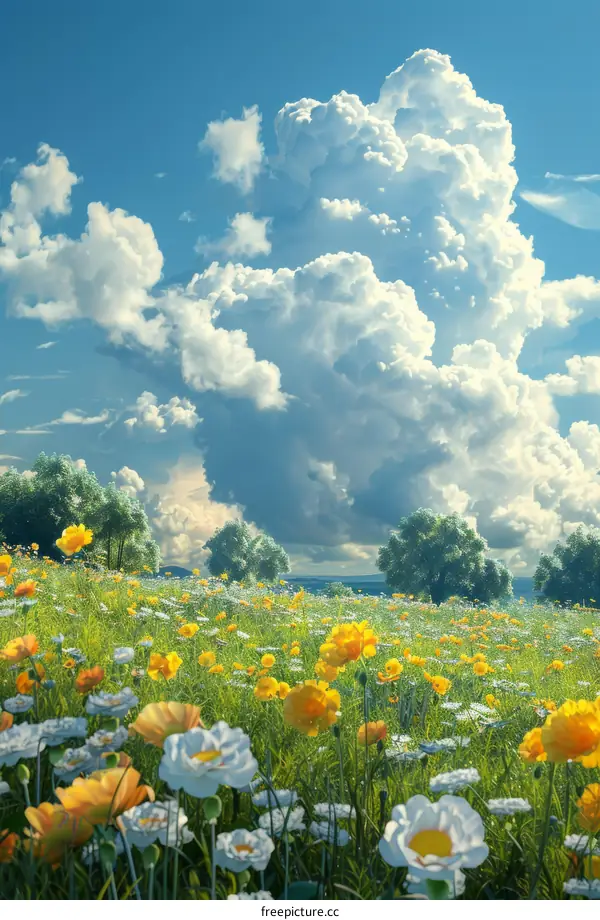 In the midsummer, the grass is growing and the flowers are blooming