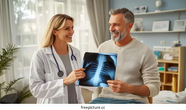 Doctor Discussing X-Ray with Patient in Medical Office