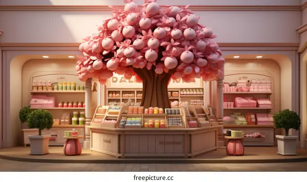 Whimsical Pink Tree in Boutique Store