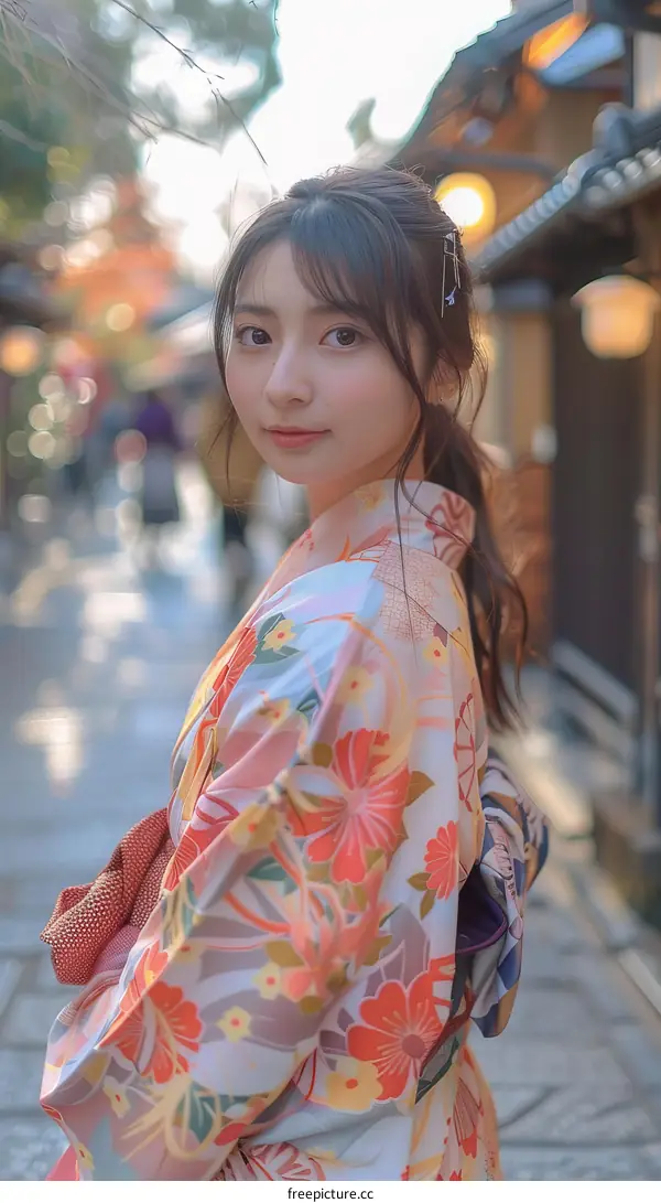 Beautiful Asian Woman in Traditional Japanese Kimono