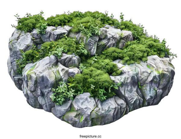 [Transparent Background PNG]Green Moss Covered Rocks Texture