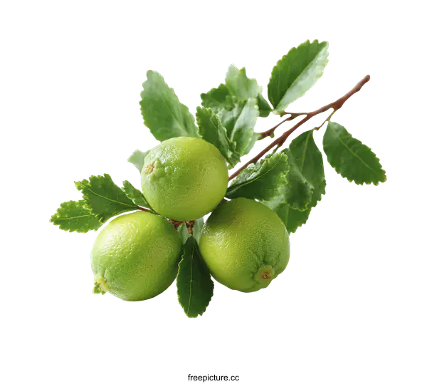[Transparent Background PNG]Fresh Green Limes on a Branch