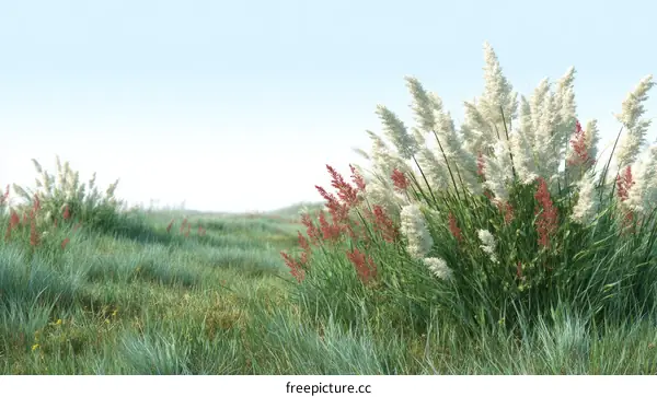 A Beautiful Grassland Field with Different Types of Plants
