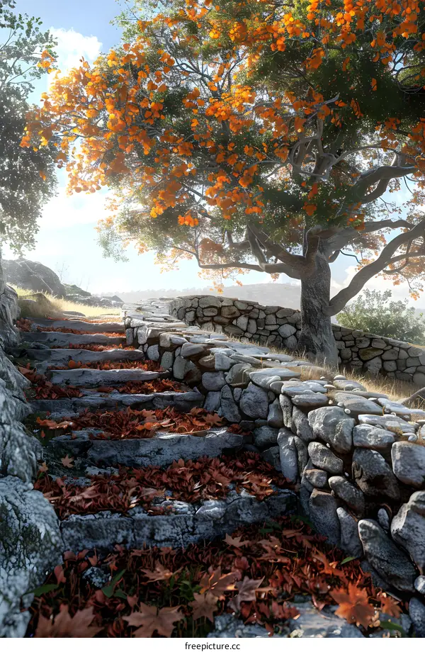 Stone path in the autumn park