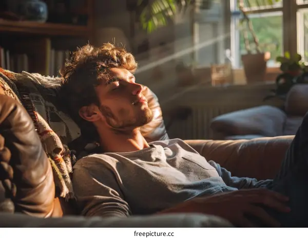 Young man sleeping peacefully in a chair