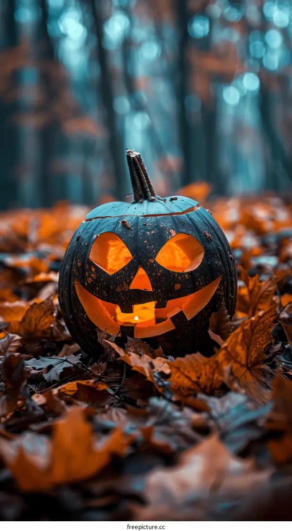 Spooky Halloween Pumpkin in the Woods