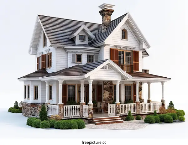 An Impressive Two-Story Family House with a Porch