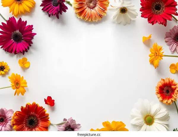 Colorful Flower Frame On White Background