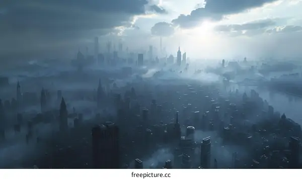 Futuristic Cityscape in Fog
