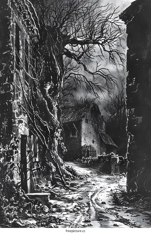 Dark and Gloomy Path Through the Woods