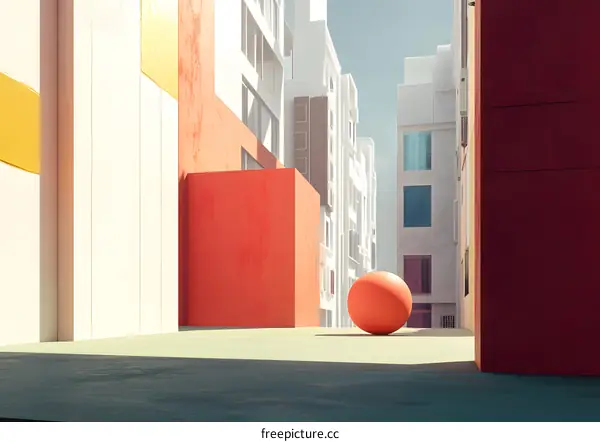 Minimalist Cityscape with a Red Sphere