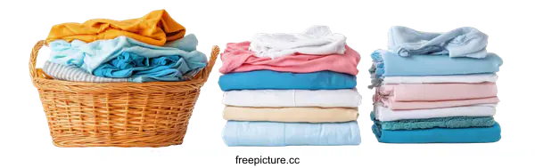 [Transparent Background PNG]Neatly Stacked Laundry in a Basket