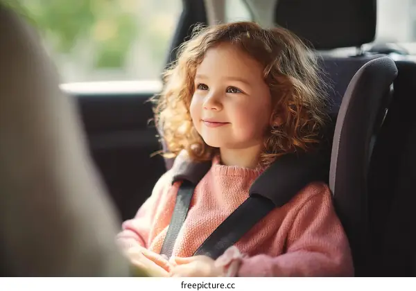 Caucasian Little Girl in a Car Seat