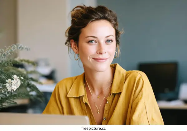 Confident Woman in Mustard Yellow Blouse