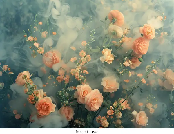 EtherealPeachRosesCreamFlowersTouchBlue