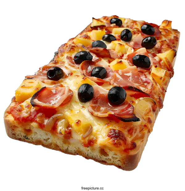 [Transparent Background PNG]A delicious pizza with ham, pineapple and olives on a white background