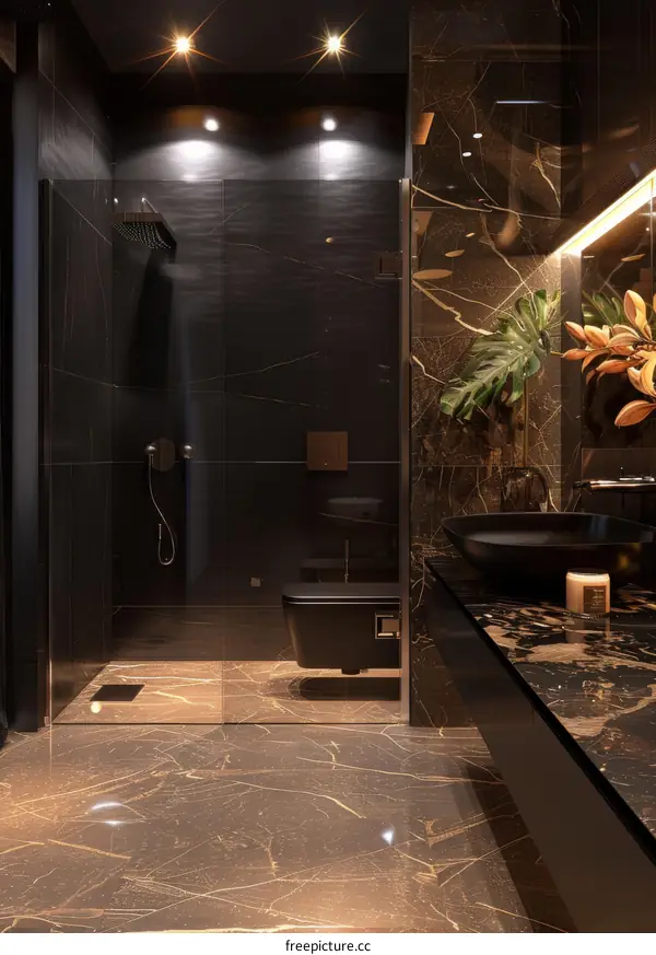 Modern Luxury Dark Marble Bathroom Interior Design