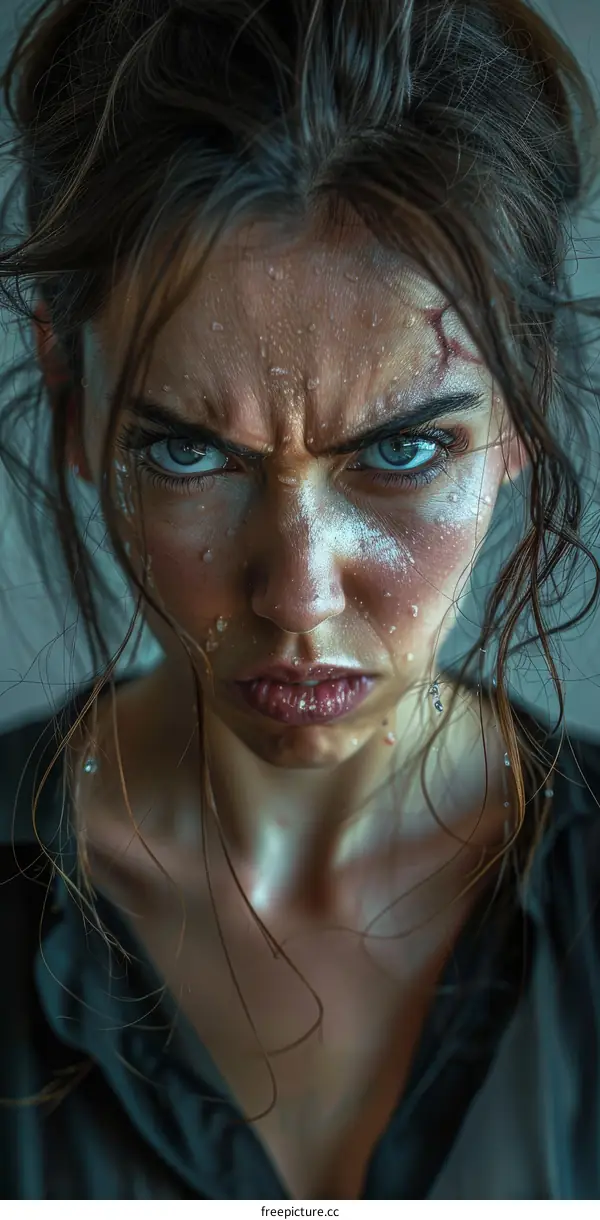 Close Up Portrait of a Woman with Intense Expression