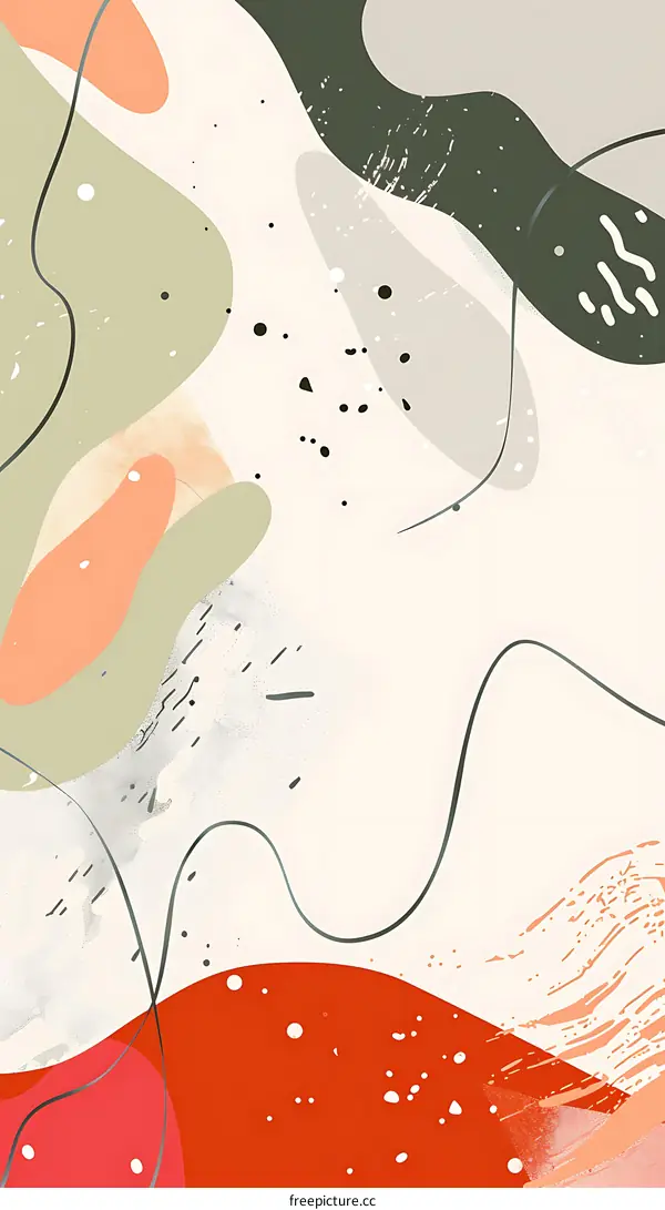 Abstract Art Background with Green, Red and Orange Shapes