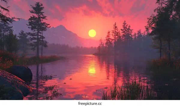 Sunrise Over a Serene Mountain Lake