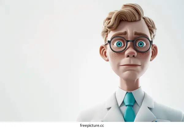 Illustration of a male doctor with blond hair and blue eyes wearing a lab coat and tie