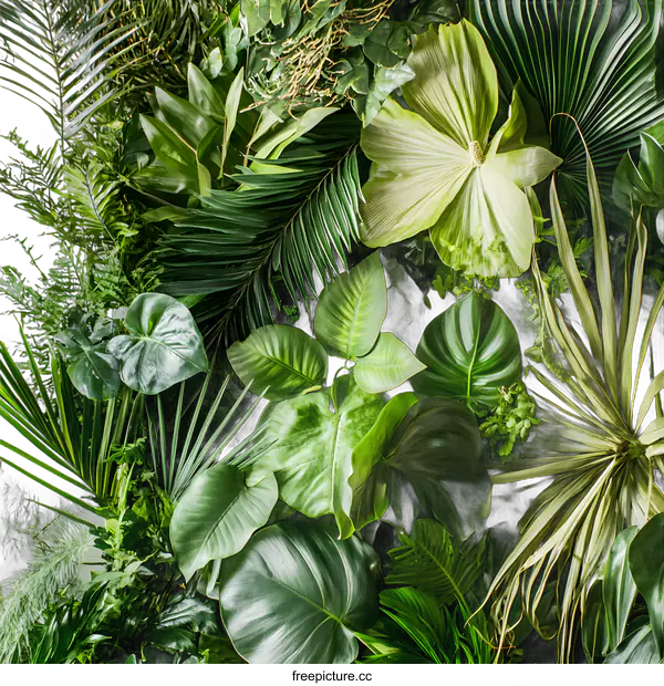 [Transparent Background PNG]Tropical Green Leaves Background Texture