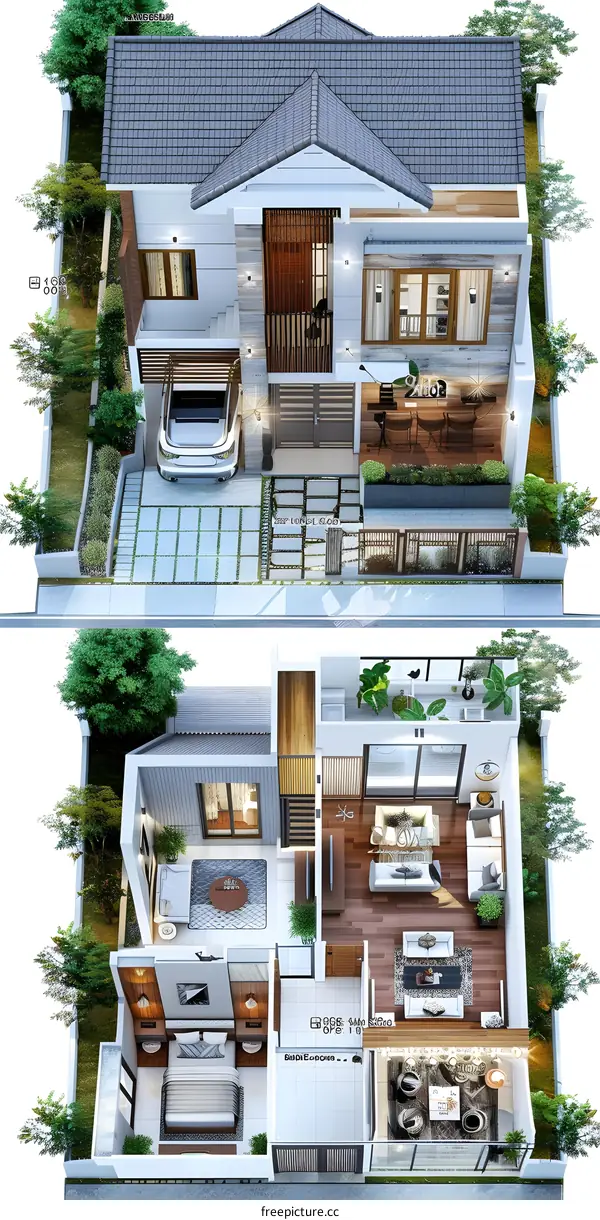 Modern House Design Top View Illustration