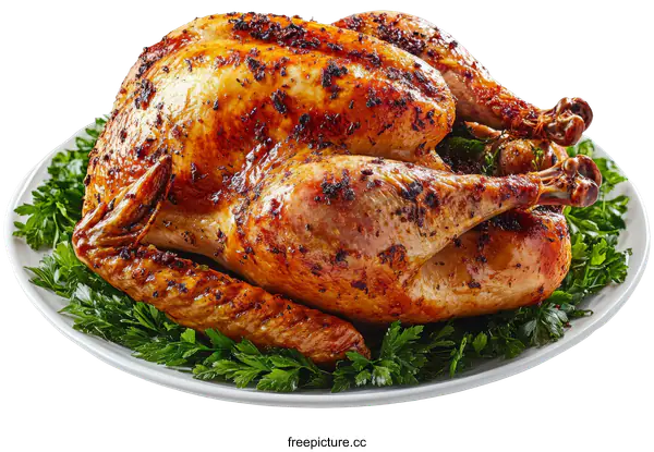 [Transparent Background PNG]Roasted Turkey on a Festive Plate