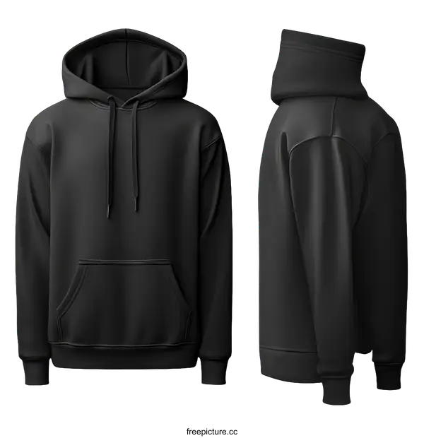 [Transparent Background PNG]Blank Black Hoodie Mockup