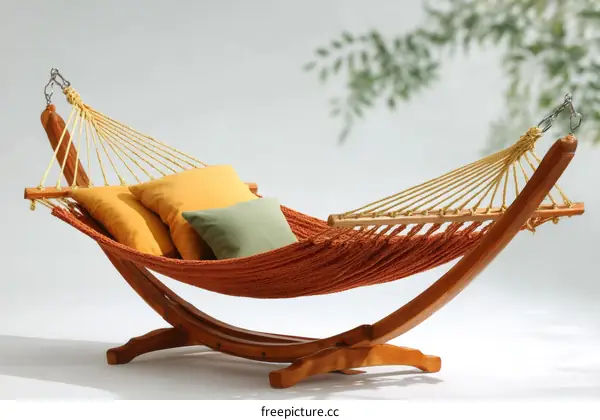 Rustic Outdoor Wooden Hammock with Cushions