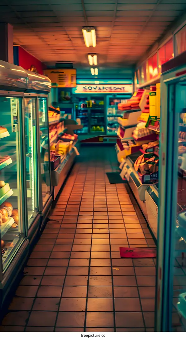 Empty Grocery Store Aisle With Refrigerators