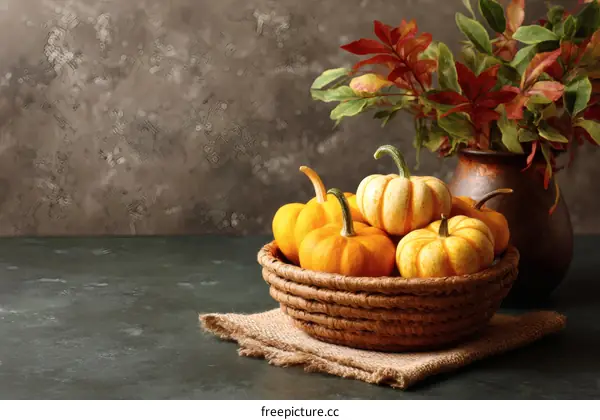 Autumn Harvest Decorative Pumpkins in a Basket