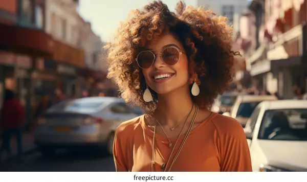 Portrait of a smiling young woman with frizzy hair