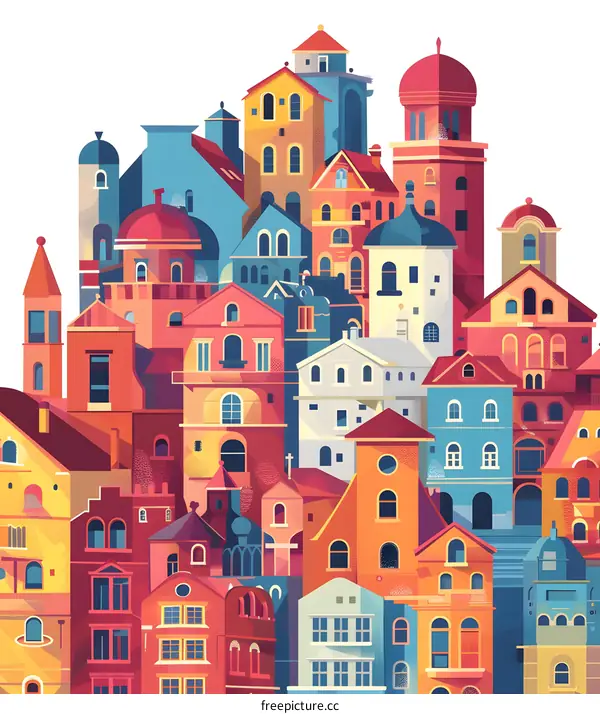Colorful Cityscape Illustration With Many Buildings