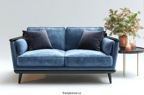 Modern Stylish Blue Velvet Couch Living Room Scene