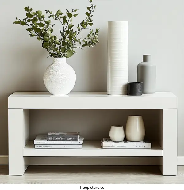 Modern Minimalist TV Console with Decorative Vases