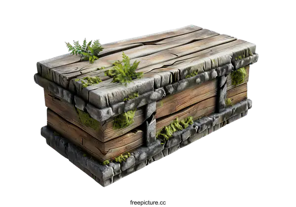 [Transparent Background PNG]fantasy wooden chest overgrown with moss