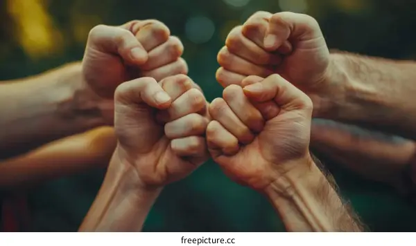 A group of people of different ethnicities joining their fists together