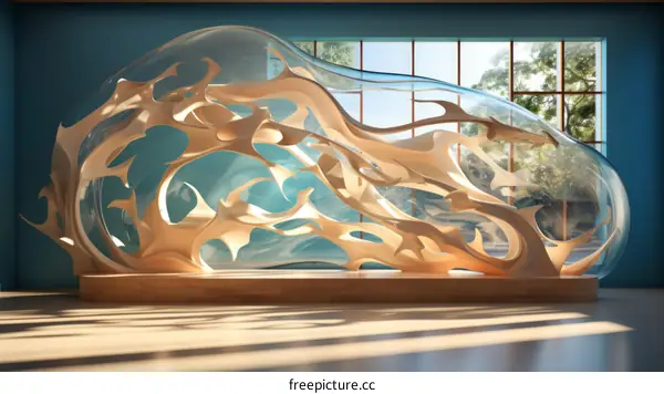 Organic Sculpture of Curved Wooden Branches in Modern Interior