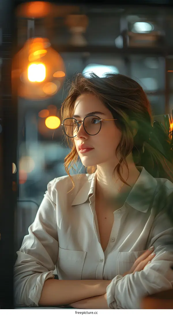 Portrait of a beautiful young woman in glasses