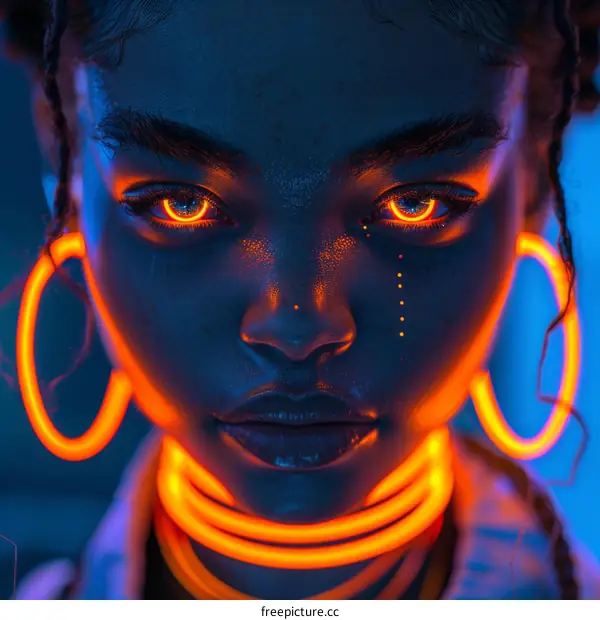 Glowing Woman with Orange Eyes