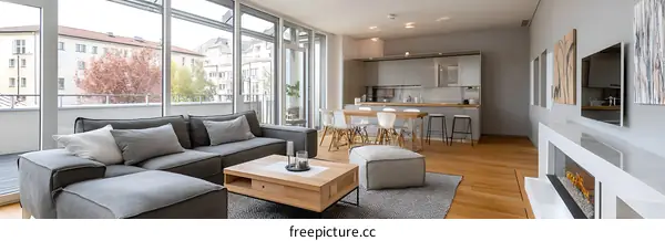 Modern Open-Plan Living Room with Kitchen