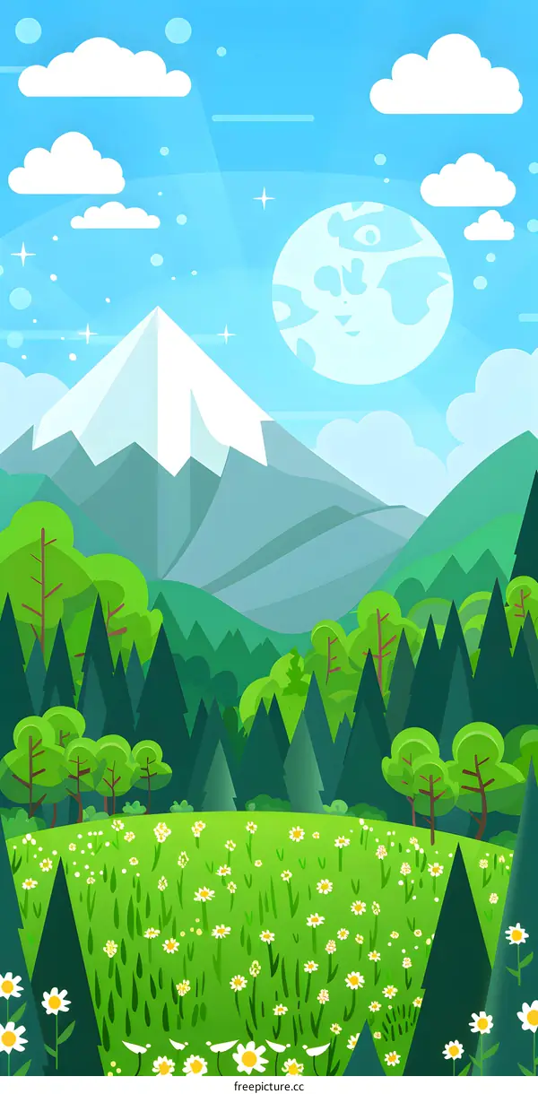 Beautiful Mountain Meadow Nature Illustration