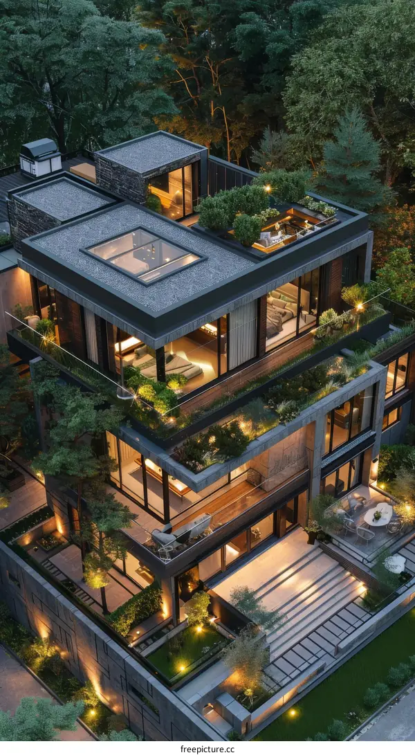 Modern Architectural Design of a Multi-Level House with Green Exterior