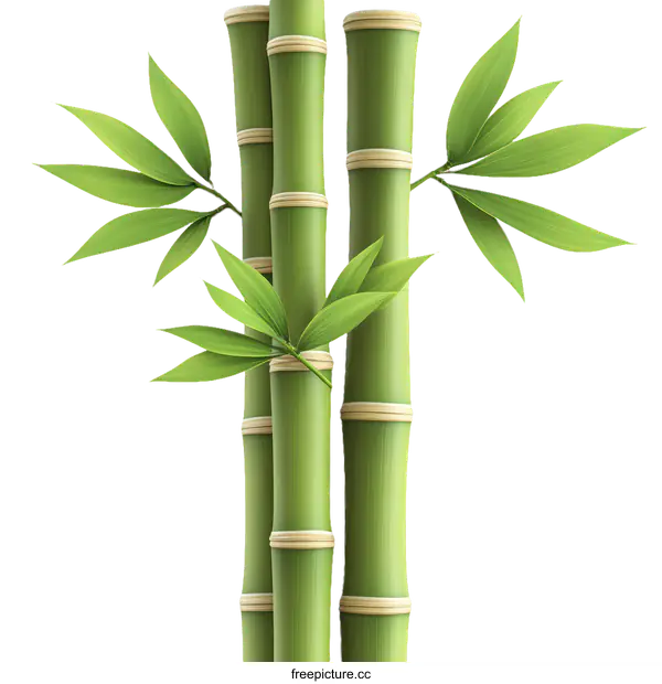[Transparent Background PNG]Illustration of Green Bamboo Stems with Leaves