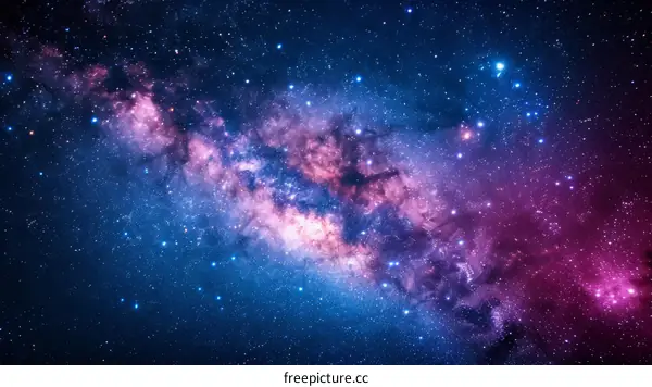 Interstellar space with stars, dust, and glowing gas